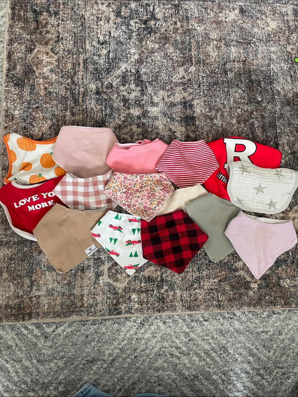 Assorted Kids Bandana Bibs - Pink, Red, Beige, Floral & Plaid